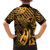 Humpback Whale Matariki New Zealand Family Matching Short Sleeve Bodycon Dress and Hawaiian Shirt NZ Maori Paikea Poutama Luxury Gold LT14 - Polynesian Pride
