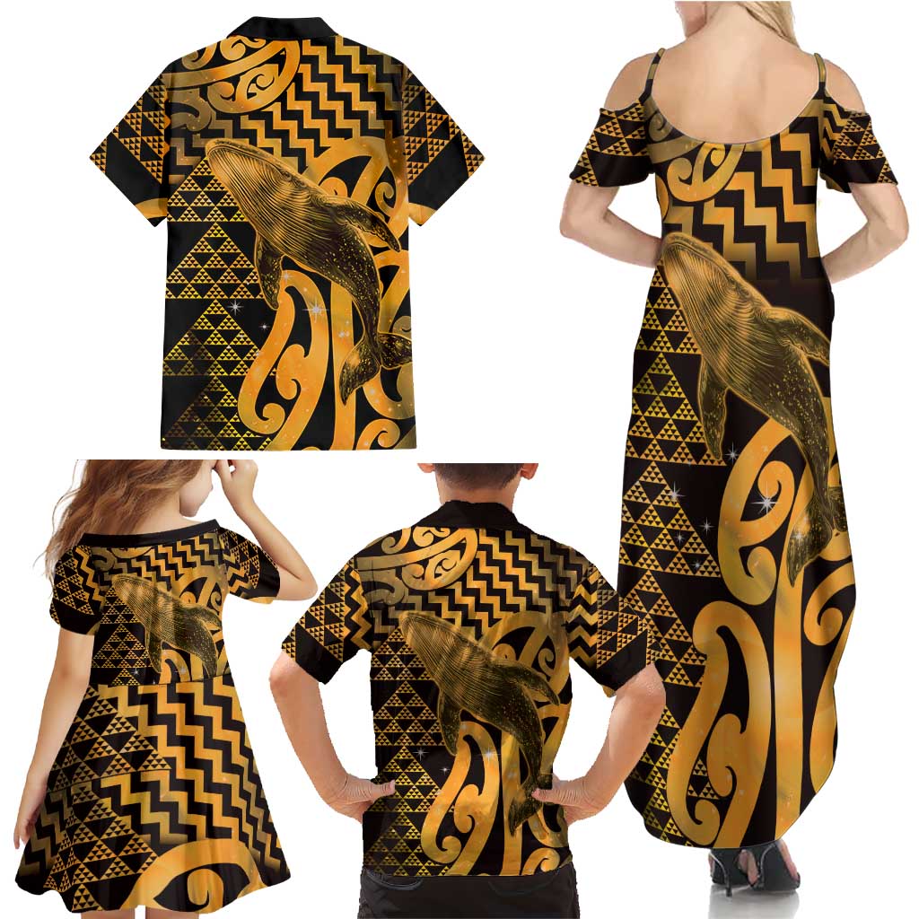 Humpback Whale Matariki New Zealand Family Matching Summer Maxi Dress and Hawaiian Shirt NZ Maori Paikea Poutama Luxury Gold LT14 - Polynesian Pride