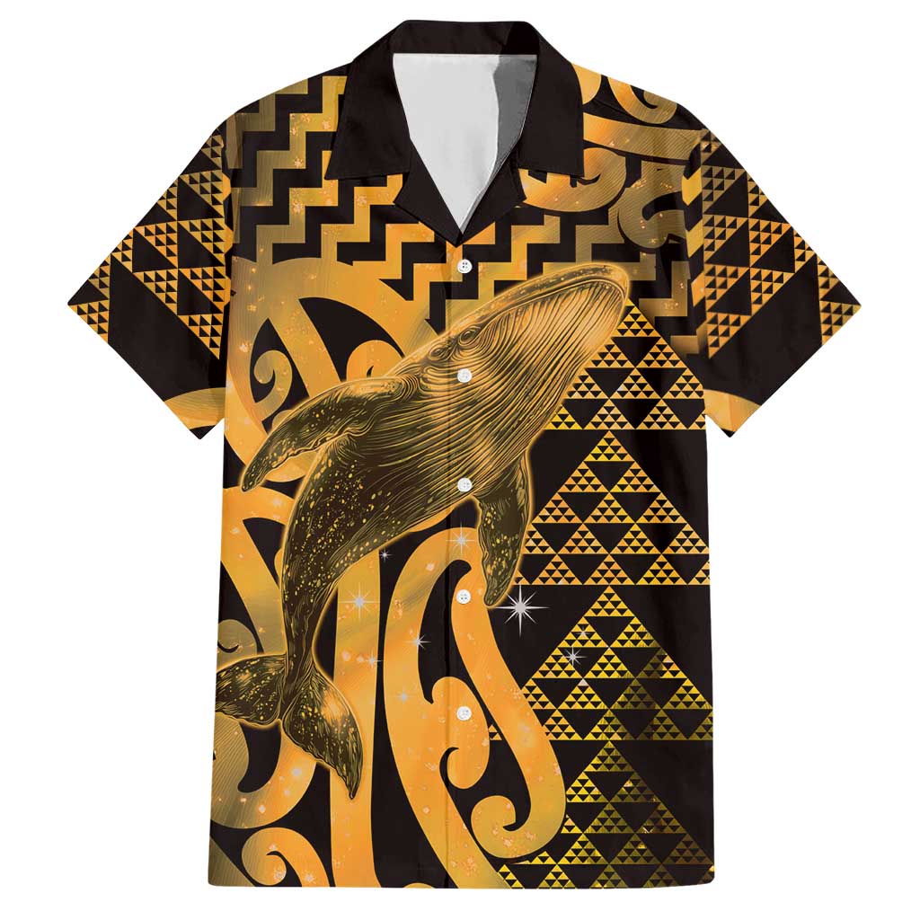 Humpback Whale Matariki New Zealand Hawaiian Shirt NZ Maori Paikea Poutama Luxury Gold