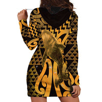 Humpback Whale Matariki New Zealand Hoodie Dress NZ Maori Paikea Poutama Luxury Gold LT14 - Polynesian Pride