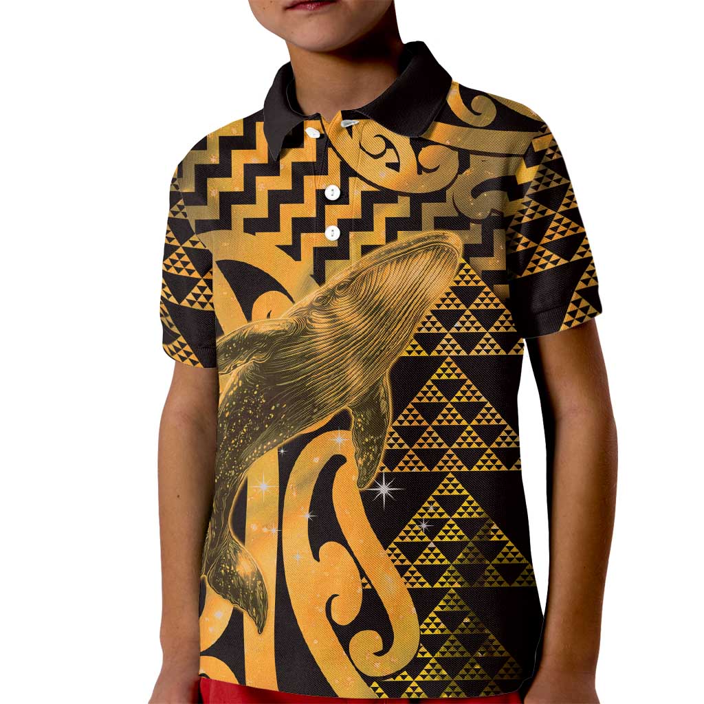 Humpback Whale Matariki New Zealand Kid Polo Shirt NZ Maori Paikea Poutama Luxury Gold