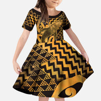 Humpback Whale Matariki New Zealand Kid Short Sleeve Dress NZ Maori Paikea Poutama Luxury Gold