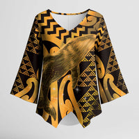 Humpback Whale Matariki New Zealand Kimono Sleeve Blouse NZ Maori Paikea Poutama Luxury Gold LT14 Female Gold - Polynesian Pride