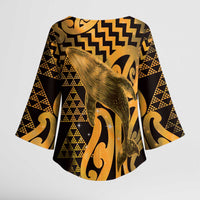 Humpback Whale Matariki New Zealand Kimono Sleeve Blouse NZ Maori Paikea Poutama Luxury Gold LT14 - Polynesian Pride