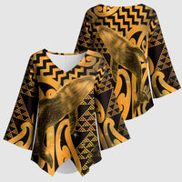Humpback Whale Matariki New Zealand Kimono Sleeve Blouse NZ Maori Paikea Poutama Luxury Gold LT14 - Polynesian Pride