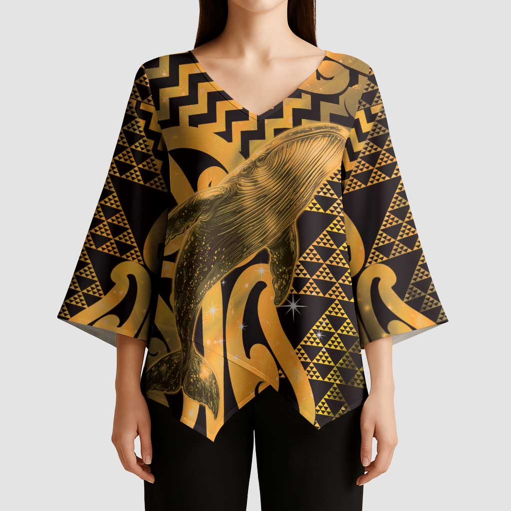 Humpback Whale Matariki New Zealand Kimono Sleeve Blouse NZ Maori Paikea Poutama Luxury Gold LT14 - Polynesian Pride