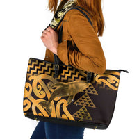 Humpback Whale Matariki New Zealand Leather Tote Bag NZ Maori Paikea Poutama Luxury Gold LT14 Gold - Polynesian Pride