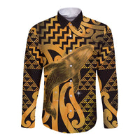 Humpback Whale Matariki New Zealand Long Sleeve Button Shirt NZ Maori Paikea Poutama Luxury Gold LT14 Unisex Gold - Polynesian Pride