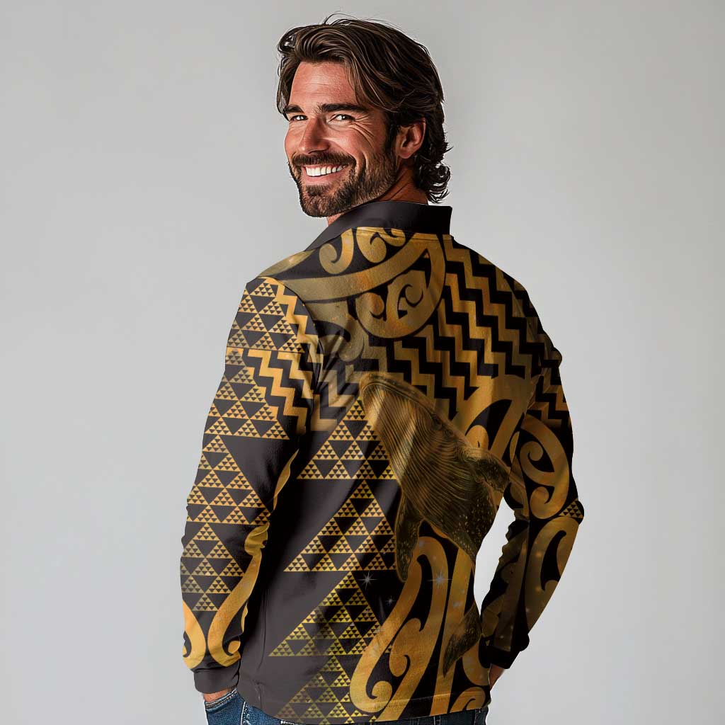 Humpback Whale Matariki New Zealand Long Sleeve Polo Shirt NZ Maori Paikea Poutama Luxury Gold