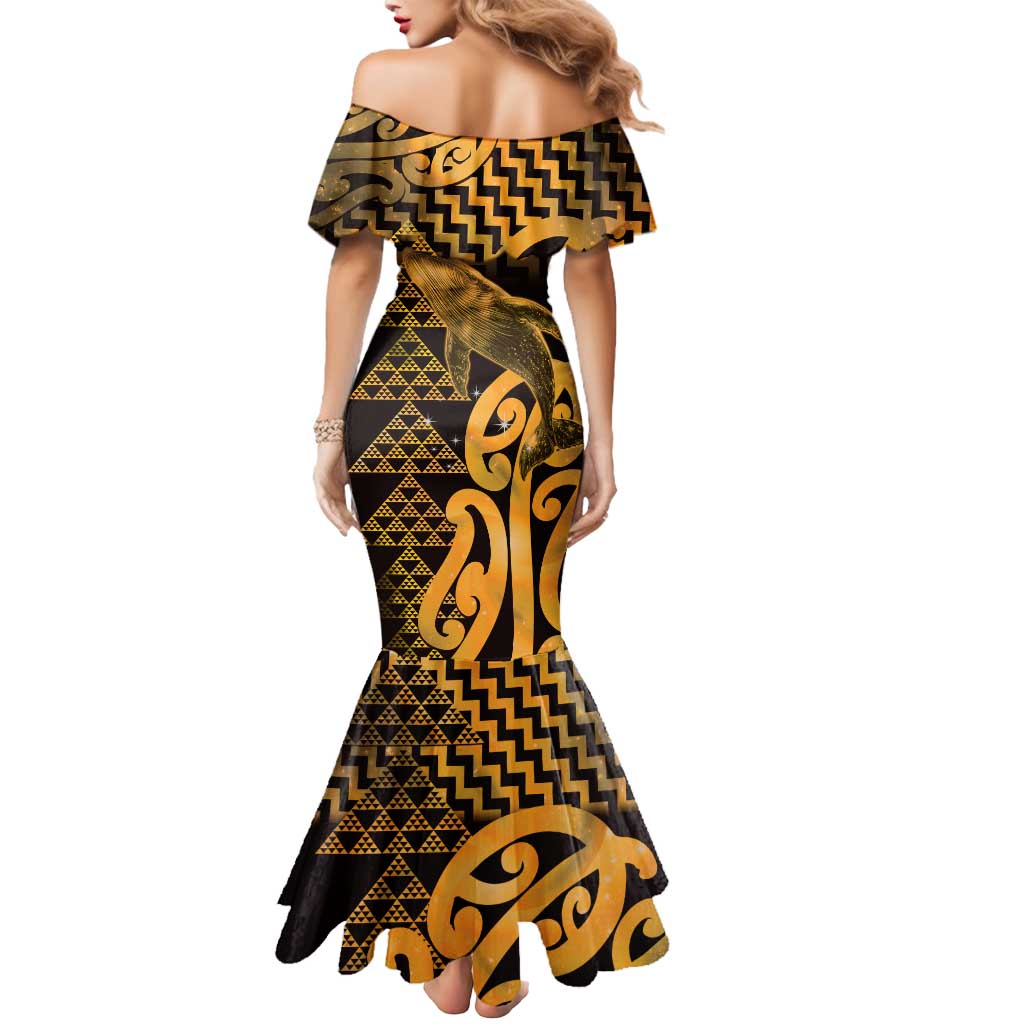 Humpback Whale Matariki New Zealand Mermaid Dress NZ Maori Paikea Poutama Luxury Gold