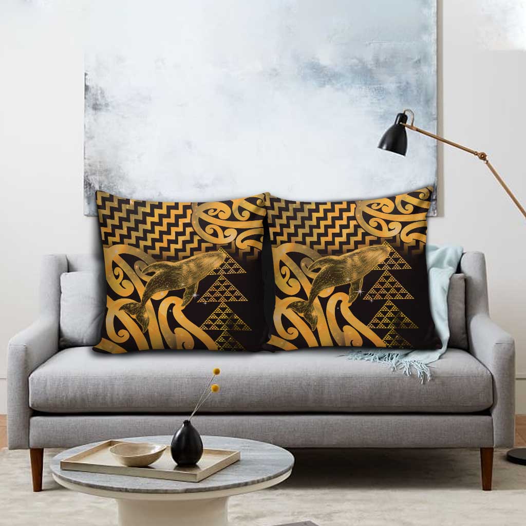 Humpback Whale Matariki New Zealand Pillow Cover NZ Maori Paikea Poutama Luxury Gold LT14 - Polynesian Pride