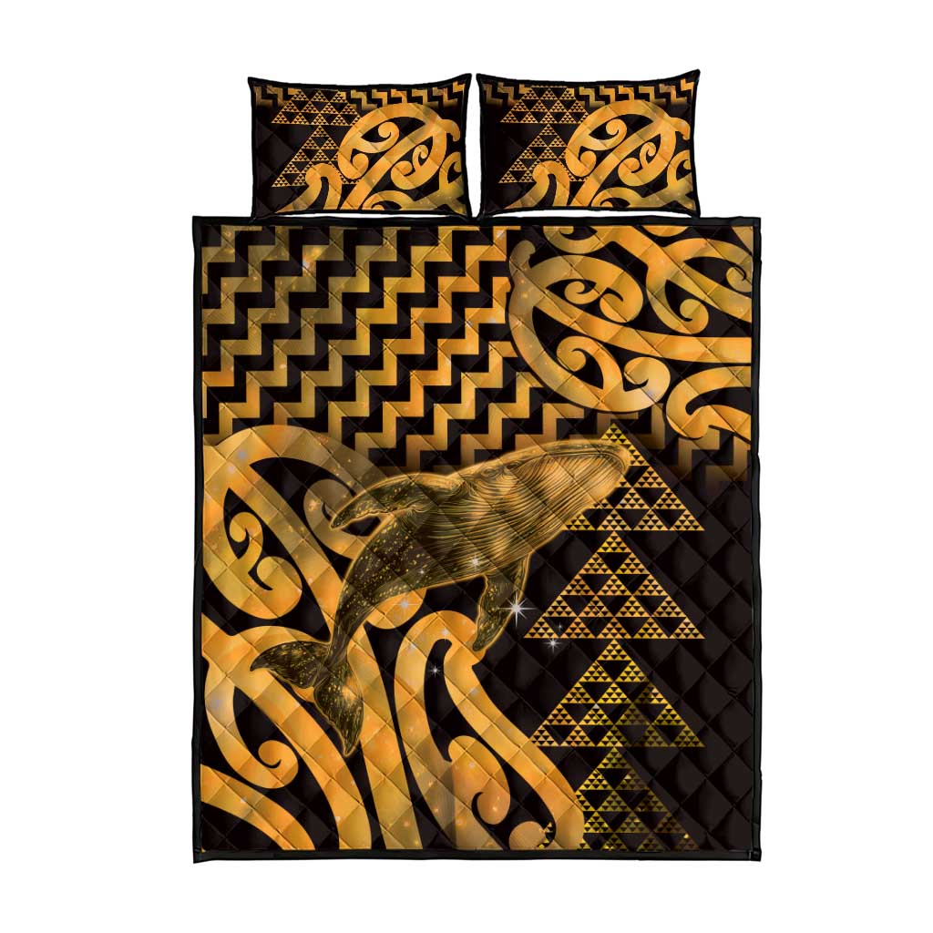 Humpback Whale Matariki New Zealand Quilt Bed Set NZ Maori Paikea Poutama Luxury Gold LT14 - Polynesian Pride