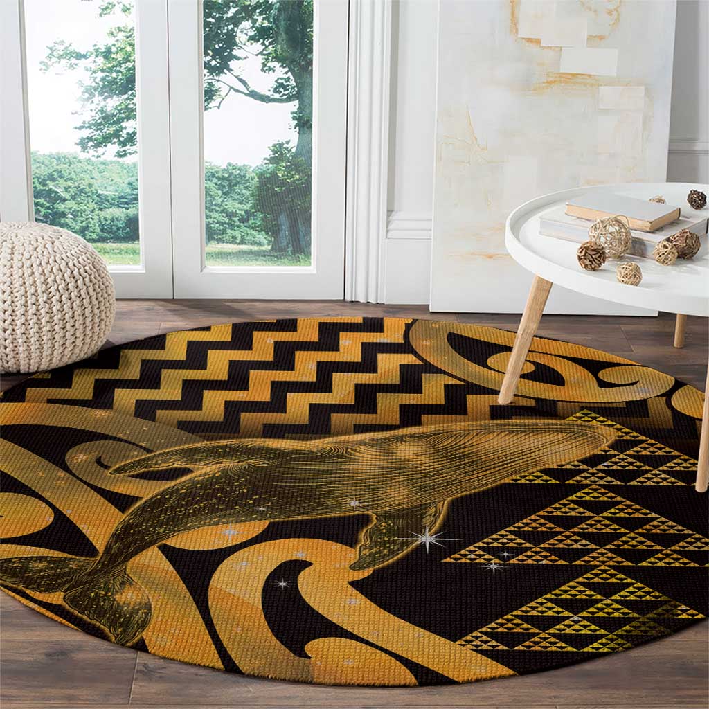 Humpback Whale Matariki New Zealand Round Carpet NZ Maori Paikea Poutama Luxury Gold LT14 - Polynesian Pride