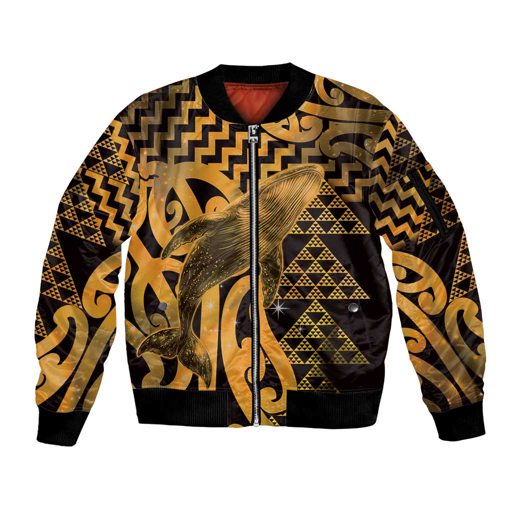 Humpback Whale Matariki New Zealand Sleeve Zip Bomber Jacket NZ Maori Paikea Poutama Luxury Gold LT14 Unisex Gold - Polynesian Pride