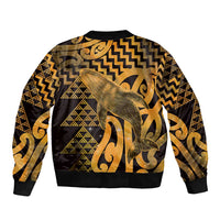 Humpback Whale Matariki New Zealand Sleeve Zip Bomber Jacket NZ Maori Paikea Poutama Luxury Gold LT14 - Polynesian Pride