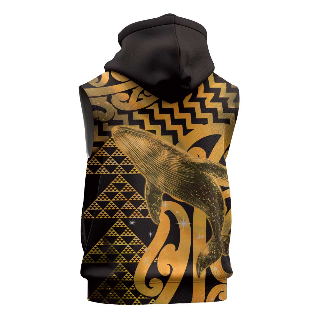 Humpback Whale Matariki New Zealand Sleeveless Zip Hoodie NZ Maori Paikea Poutama Luxury Gold
