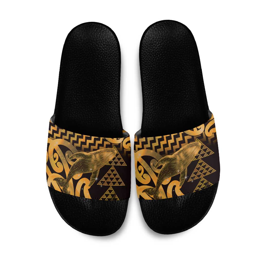 Humpback Whale Matariki New Zealand Slide Sandals NZ Maori Paikea Poutama Luxury Gold