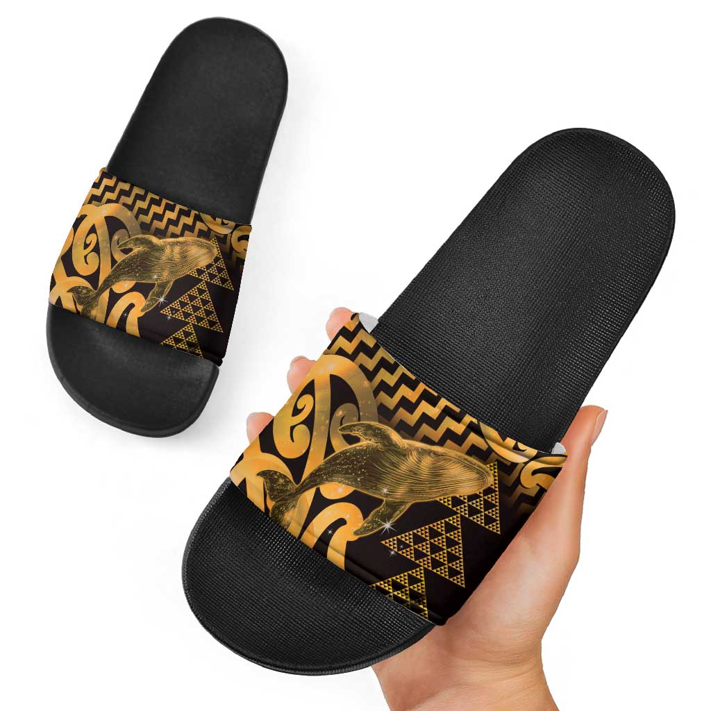 Humpback Whale Matariki New Zealand Slide Sandals NZ Maori Paikea Poutama Luxury Gold LT14 - Polynesian Pride