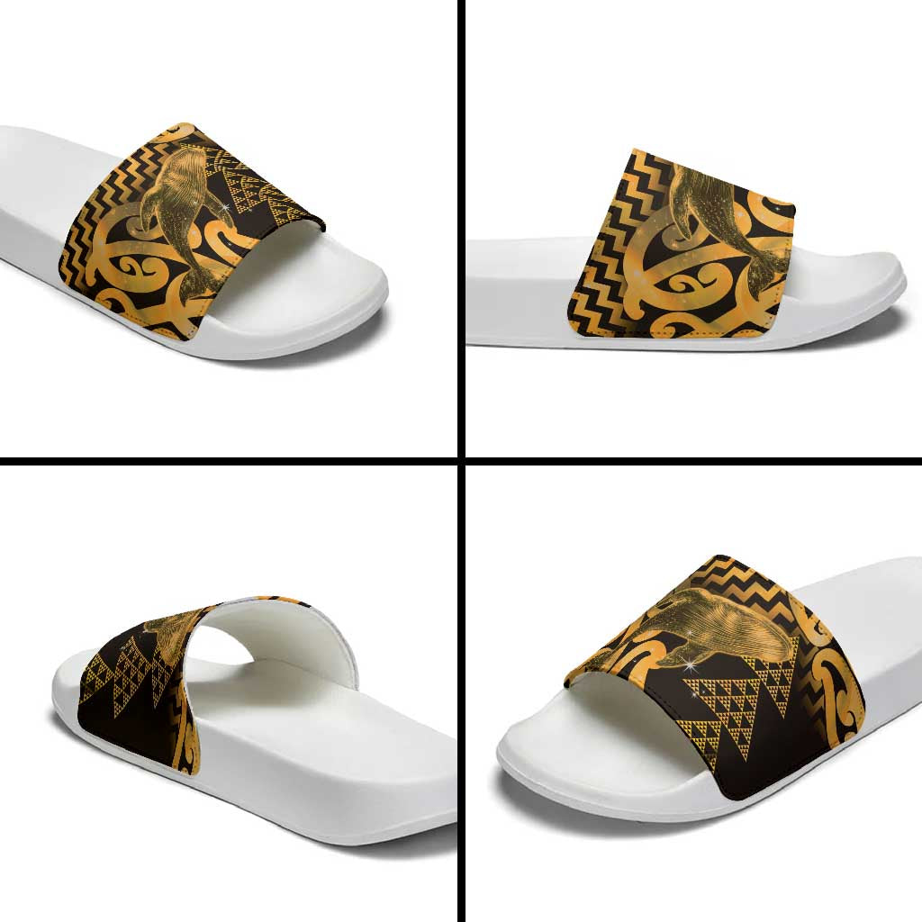 Humpback Whale Matariki New Zealand Slide Sandals NZ Maori Paikea Poutama Luxury Gold LT14 - Polynesian Pride