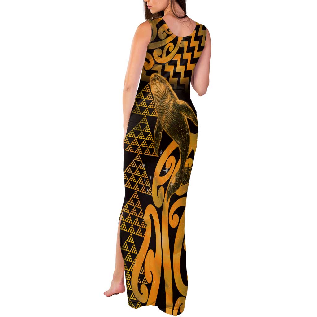 Humpback Whale Matariki New Zealand Tank Maxi Dress NZ Maori Paikea Poutama Luxury Gold