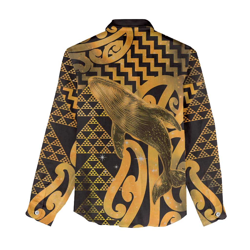 Humpback Whale Matariki New Zealand Women Casual Shirt NZ Maori Paikea Poutama Luxury Gold LT14 - Polynesian Pride
