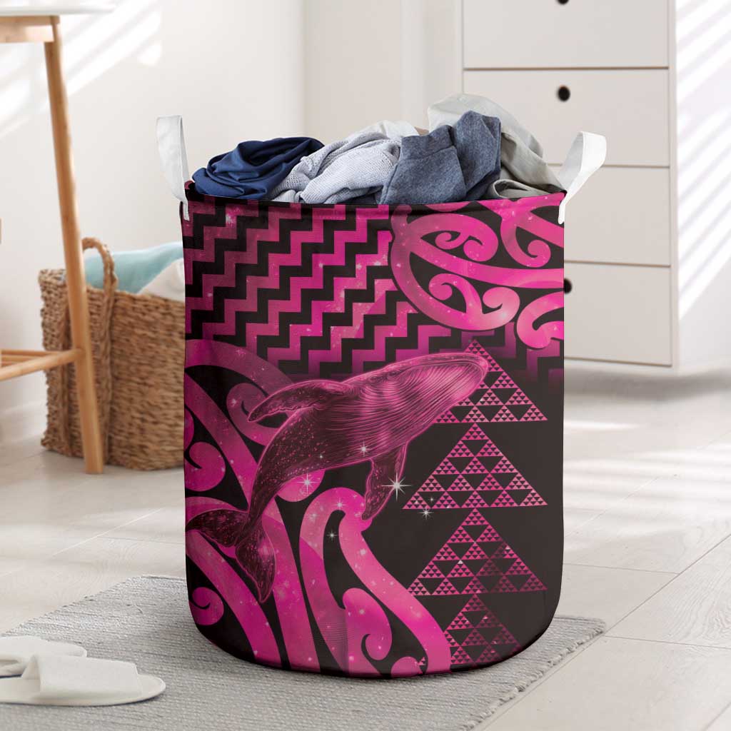 Humpback Whale Matariki New Zealand Laundry Basket NZ Maori Paikea Poutama Luxury Pink LT14 Pink - Polynesian Pride