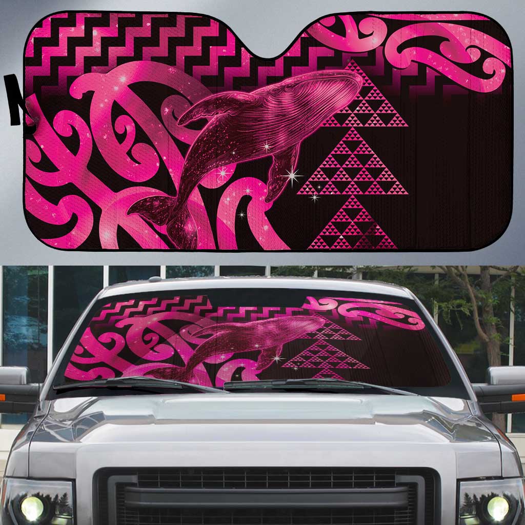 Humpback Whale Matariki New Zealand Auto Sun Shade NZ Maori Paikea Poutama Luxury Pink LT14 Pink - Polynesian Pride
