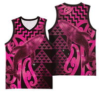 Humpback Whale Matariki New Zealand Basketball Jersey NZ Maori Paikea Poutama Luxury Pink LT14 - Polynesian Pride