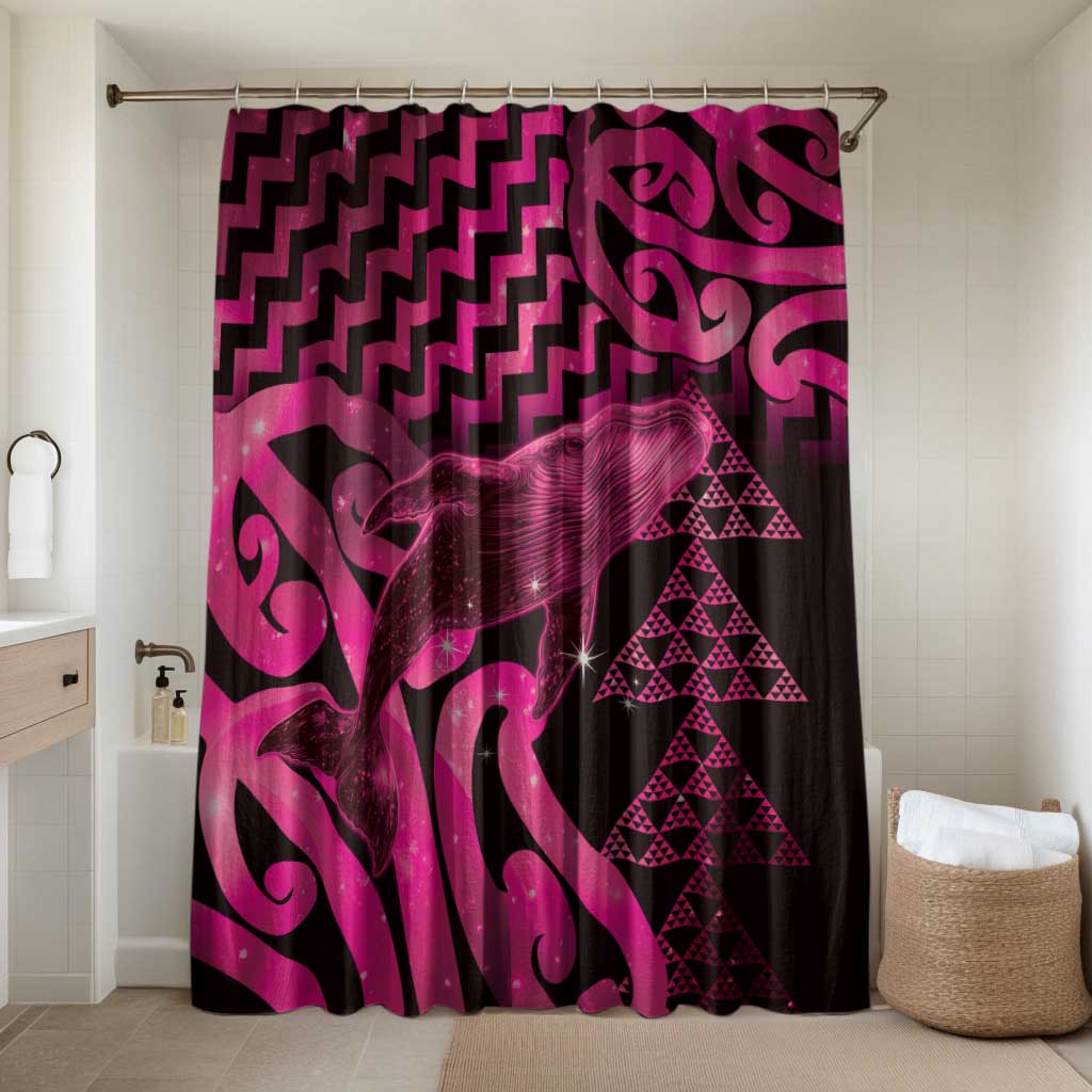 Humpback Whale Matariki New Zealand Bathroom Set NZ Maori Paikea Poutama Luxury Pink LT14 Shower Curtain Only Pink - Polynesian Pride