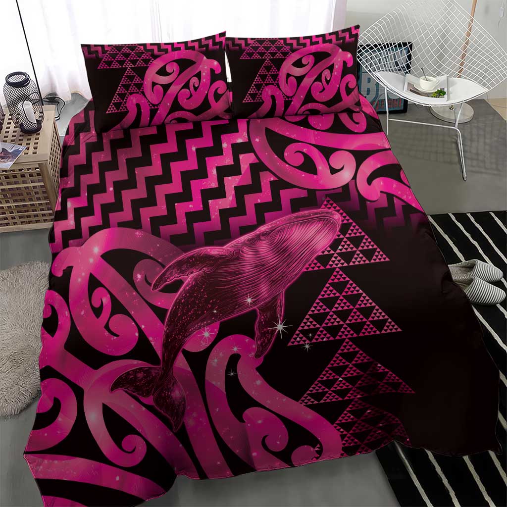 Humpback Whale Matariki New Zealand Bedding Set NZ Maori Paikea Poutama Luxury Pink