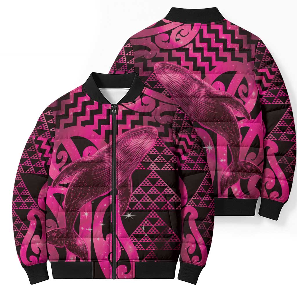 Humpback Whale Matariki New Zealand Bomber Puffer Jacket NZ Maori Paikea Poutama Luxury Pink LT14 - Polynesian Pride