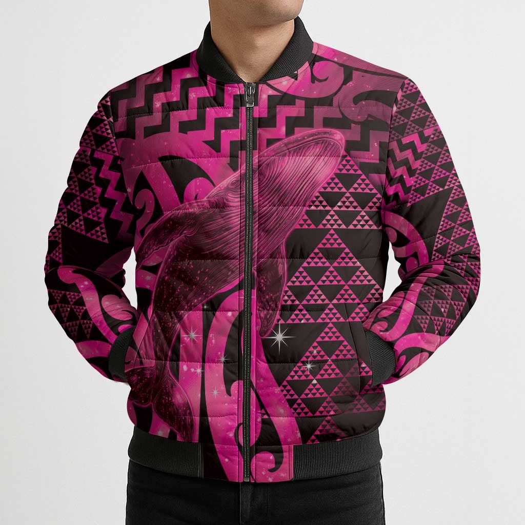Humpback Whale Matariki New Zealand Bomber Puffer Jacket NZ Maori Paikea Poutama Luxury Pink LT14 - Polynesian Pride