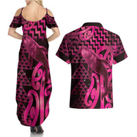 Humpback Whale Matariki New Zealand Couples Matching Summer Maxi Dress and Hawaiian Shirt NZ Maori Paikea Poutama Luxury Pink LT14 - Polynesian Pride