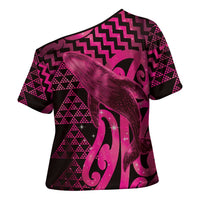 Humpback Whale Matariki New Zealand Cross Shoulder Shirt NZ Maori Paikea Poutama Luxury Pink LT14 - Polynesian Pride
