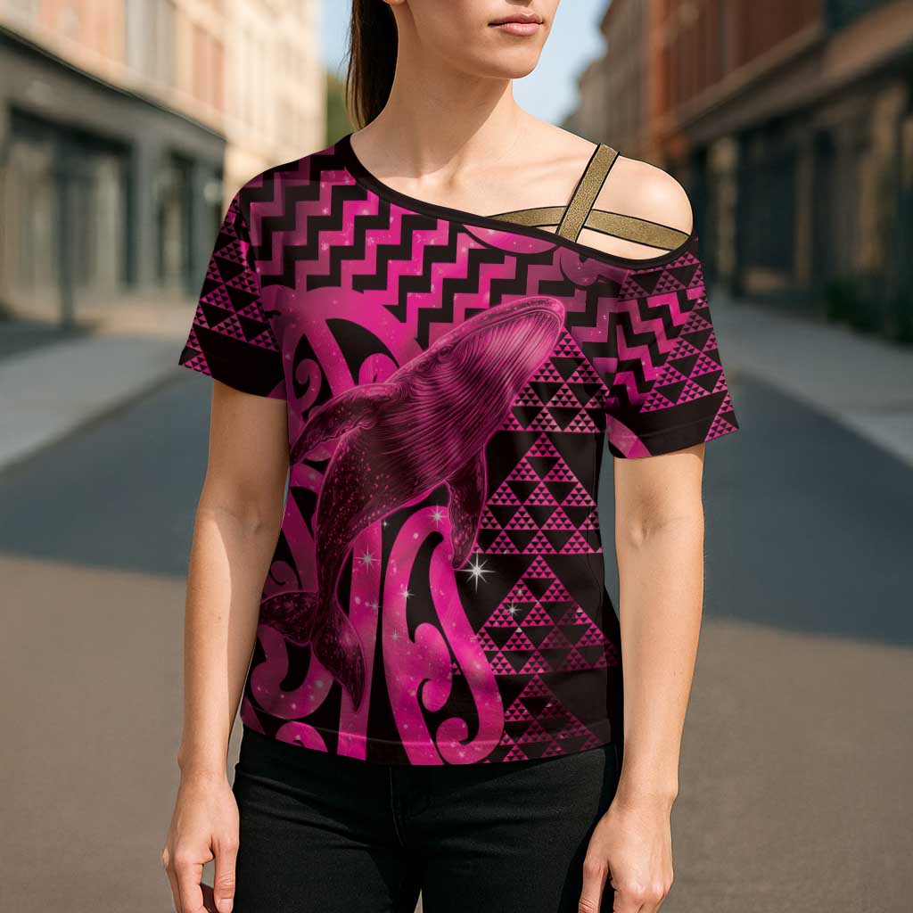 Humpback Whale Matariki New Zealand Cross Shoulder Shirt NZ Maori Paikea Poutama Luxury Pink LT14 - Polynesian Pride