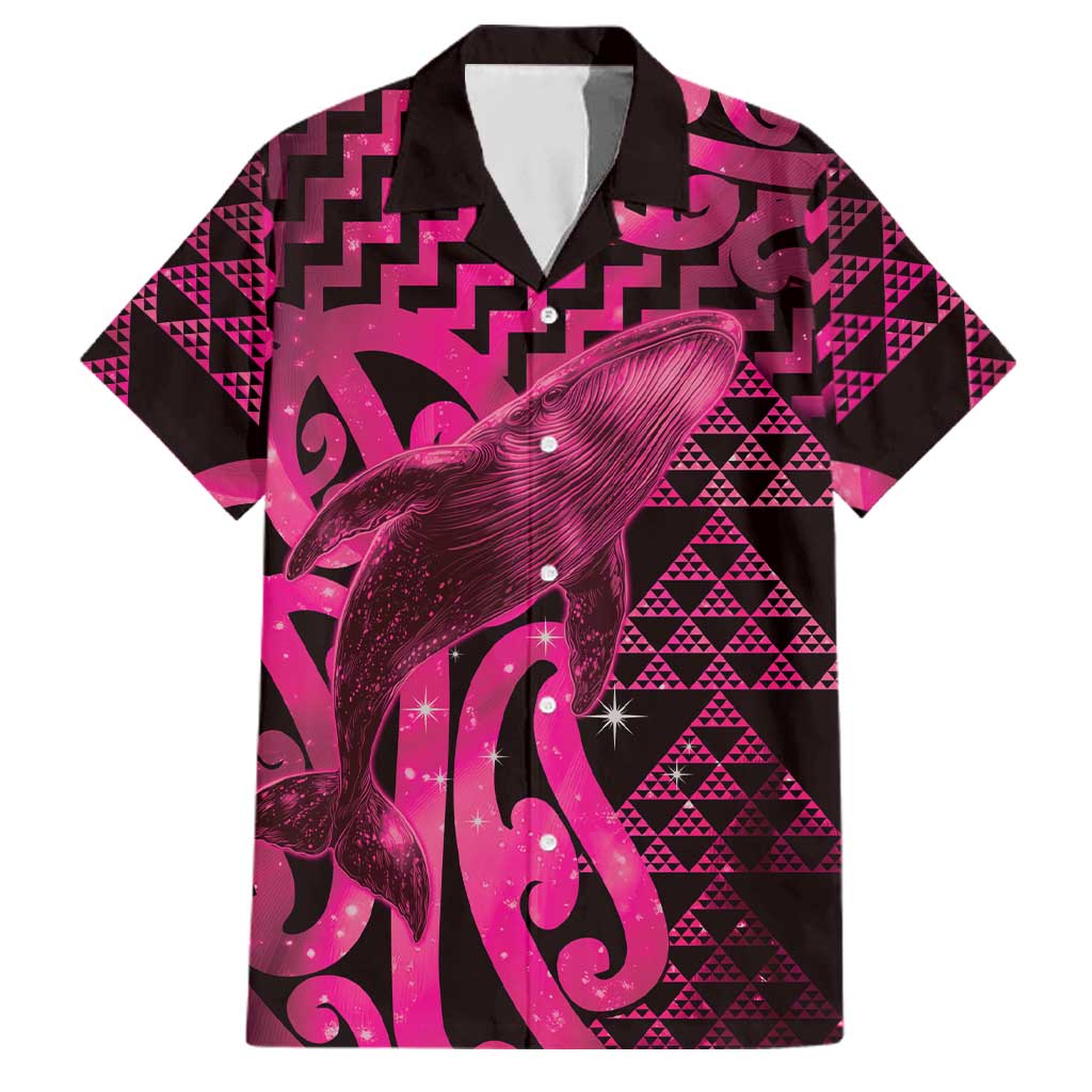 Humpback Whale Matariki New Zealand Family Matching Puletasi and Hawaiian Shirt NZ Maori Paikea Poutama Luxury Pink LT14 Dad's Shirt - Short Sleeve Pink - Polynesian Pride