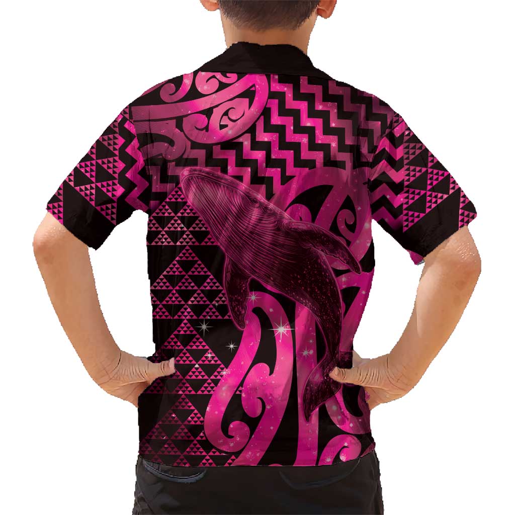 Humpback Whale Matariki New Zealand Family Matching Short Sleeve Bodycon Dress and Hawaiian Shirt NZ Maori Paikea Poutama Luxury Pink LT14 - Polynesian Pride