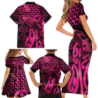 Humpback Whale Matariki New Zealand Family Matching Short Sleeve Bodycon Dress and Hawaiian Shirt NZ Maori Paikea Poutama Luxury Pink LT14 - Polynesian Pride
