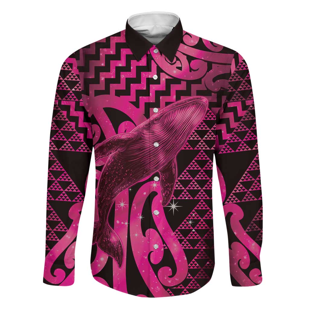 Humpback Whale Matariki New Zealand Family Matching Short Sleeve Bodycon Dress and Hawaiian Shirt NZ Maori Paikea Poutama Luxury Pink LT14 Dad's Shirt - Long Sleeve Pink - Polynesian Pride