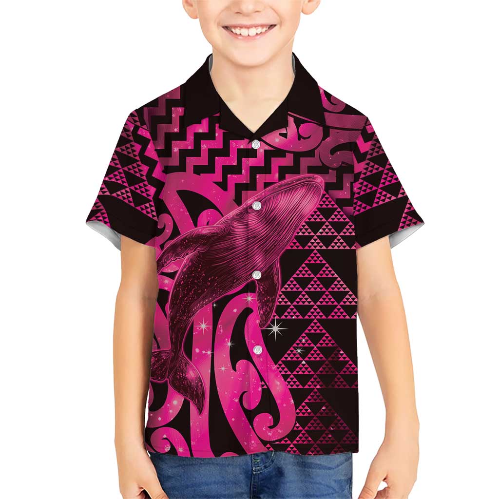 Humpback Whale Matariki New Zealand Family Matching Short Sleeve Bodycon Dress and Hawaiian Shirt NZ Maori Paikea Poutama Luxury Pink LT14 Son's Shirt Pink - Polynesian Pride