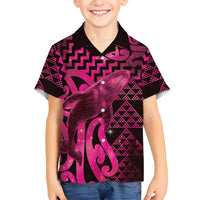 Humpback Whale Matariki New Zealand Family Matching Short Sleeve Bodycon Dress and Hawaiian Shirt NZ Maori Paikea Poutama Luxury Pink LT14 Son's Shirt Pink - Polynesian Pride