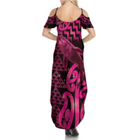 Humpback Whale Matariki New Zealand Family Matching Summer Maxi Dress and Hawaiian Shirt NZ Maori Paikea Poutama Luxury Pink LT14 - Polynesian Pride