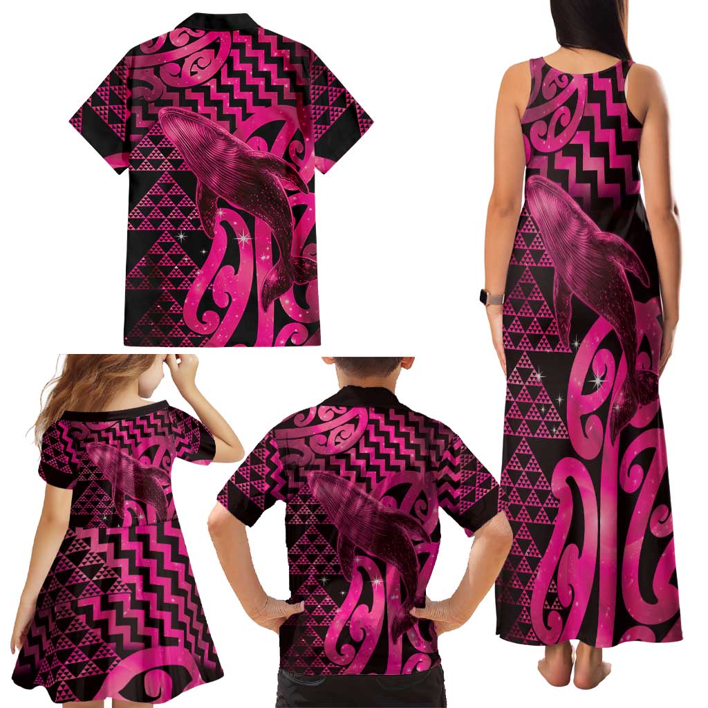 Humpback Whale Matariki New Zealand Family Matching Tank Maxi Dress and Hawaiian Shirt NZ Maori Paikea Poutama Luxury Pink LT14 - Polynesian Pride