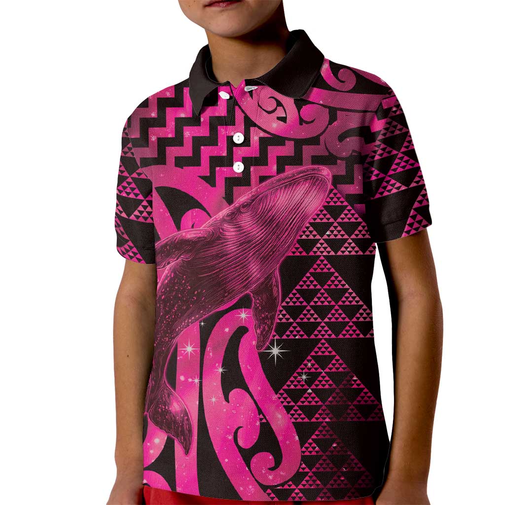 Humpback Whale Matariki New Zealand Kid Polo Shirt NZ Maori Paikea Poutama Luxury Pink