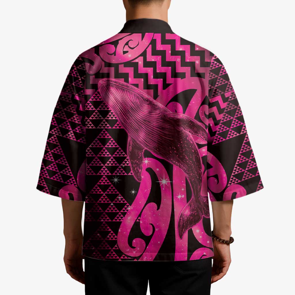Humpback Whale Matariki New Zealand Kimono NZ Maori Paikea Poutama Luxury Pink LT14 - Polynesian Pride
