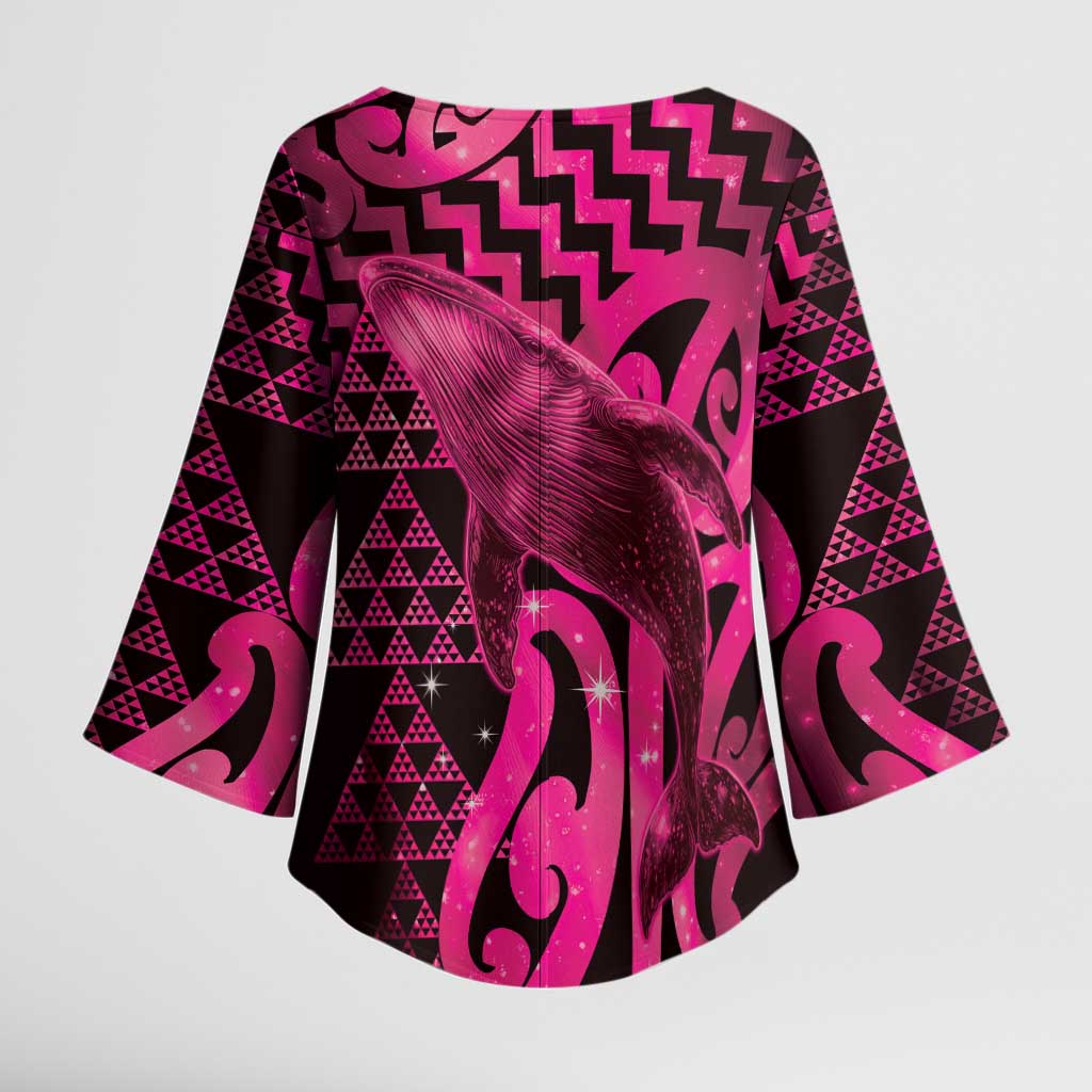 Humpback Whale Matariki New Zealand Kimono Sleeve Blouse NZ Maori Paikea Poutama Luxury Pink LT14 - Polynesian Pride