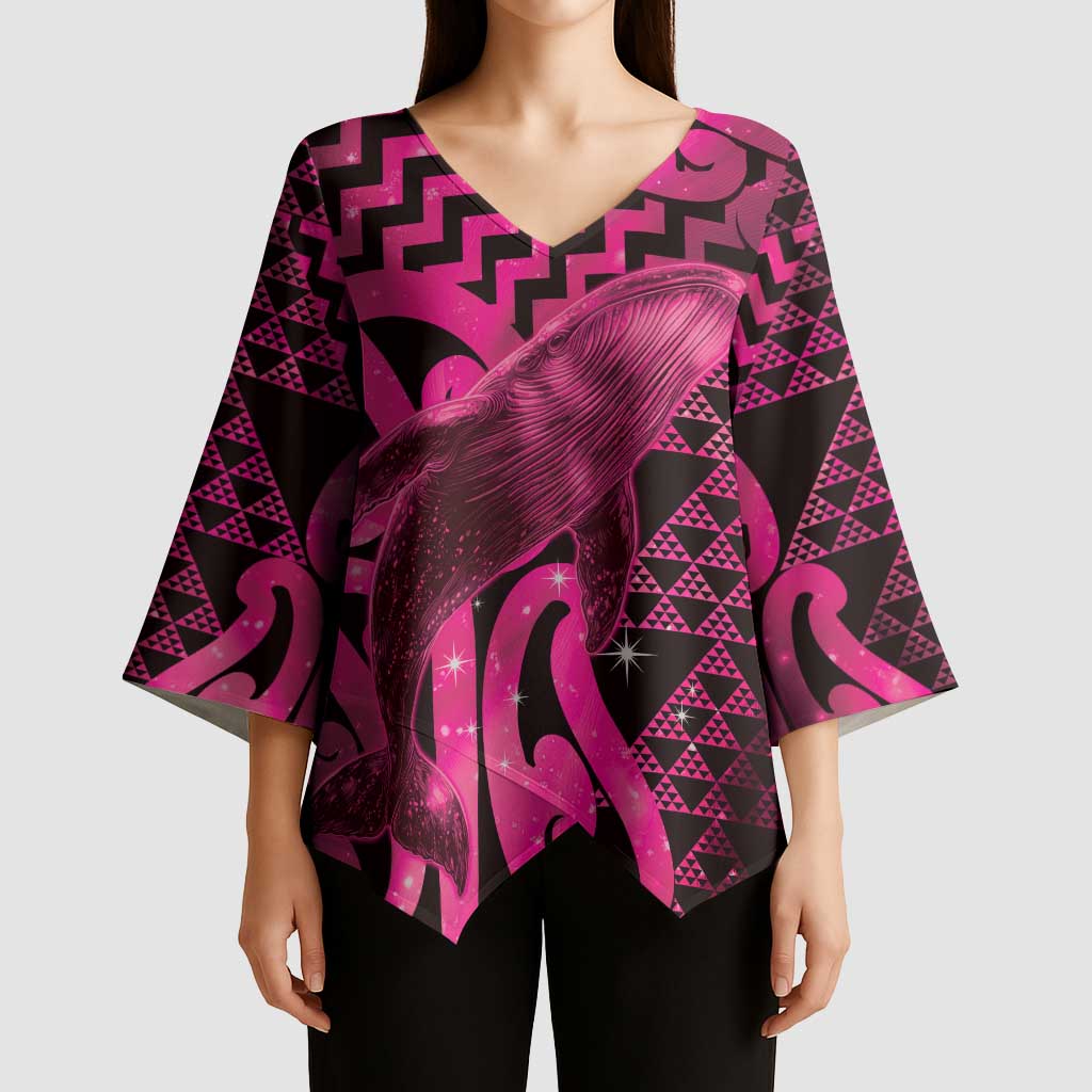 Humpback Whale Matariki New Zealand Kimono Sleeve Blouse NZ Maori Paikea Poutama Luxury Pink LT14 - Polynesian Pride
