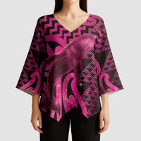 Humpback Whale Matariki New Zealand Kimono Sleeve Blouse NZ Maori Paikea Poutama Luxury Pink LT14 - Polynesian Pride