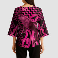 Humpback Whale Matariki New Zealand Kimono Sleeve Blouse NZ Maori Paikea Poutama Luxury Pink LT14 - Polynesian Pride