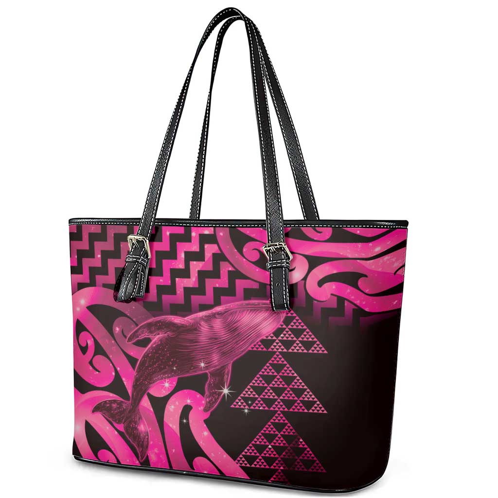 Humpback Whale Matariki New Zealand Leather Tote Bag NZ Maori Paikea Poutama Luxury Pink LT14 - Polynesian Pride